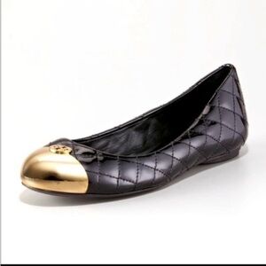 Tory Burch Kaitlin Quilted Leather Gold Toe ballet slip-on flats 6.5 Luxury